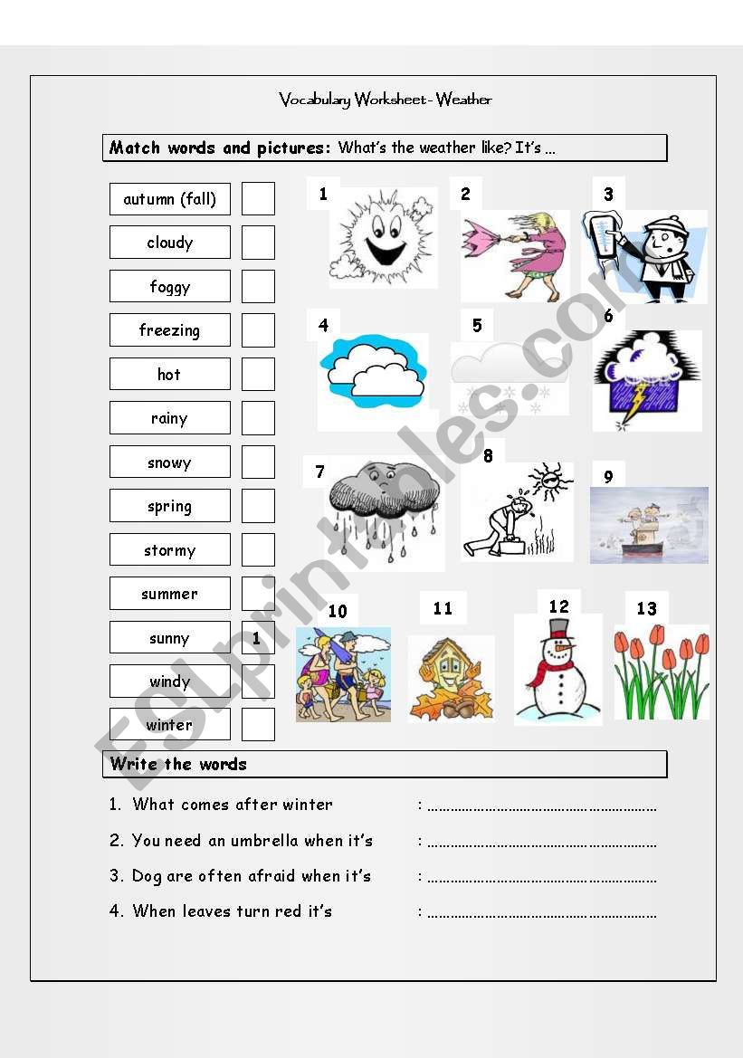 Vocabulary Matching Worksheet - WEATHER