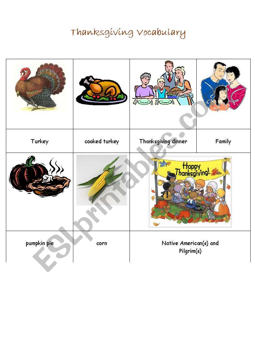 Thanksgiving Picture Dictionary