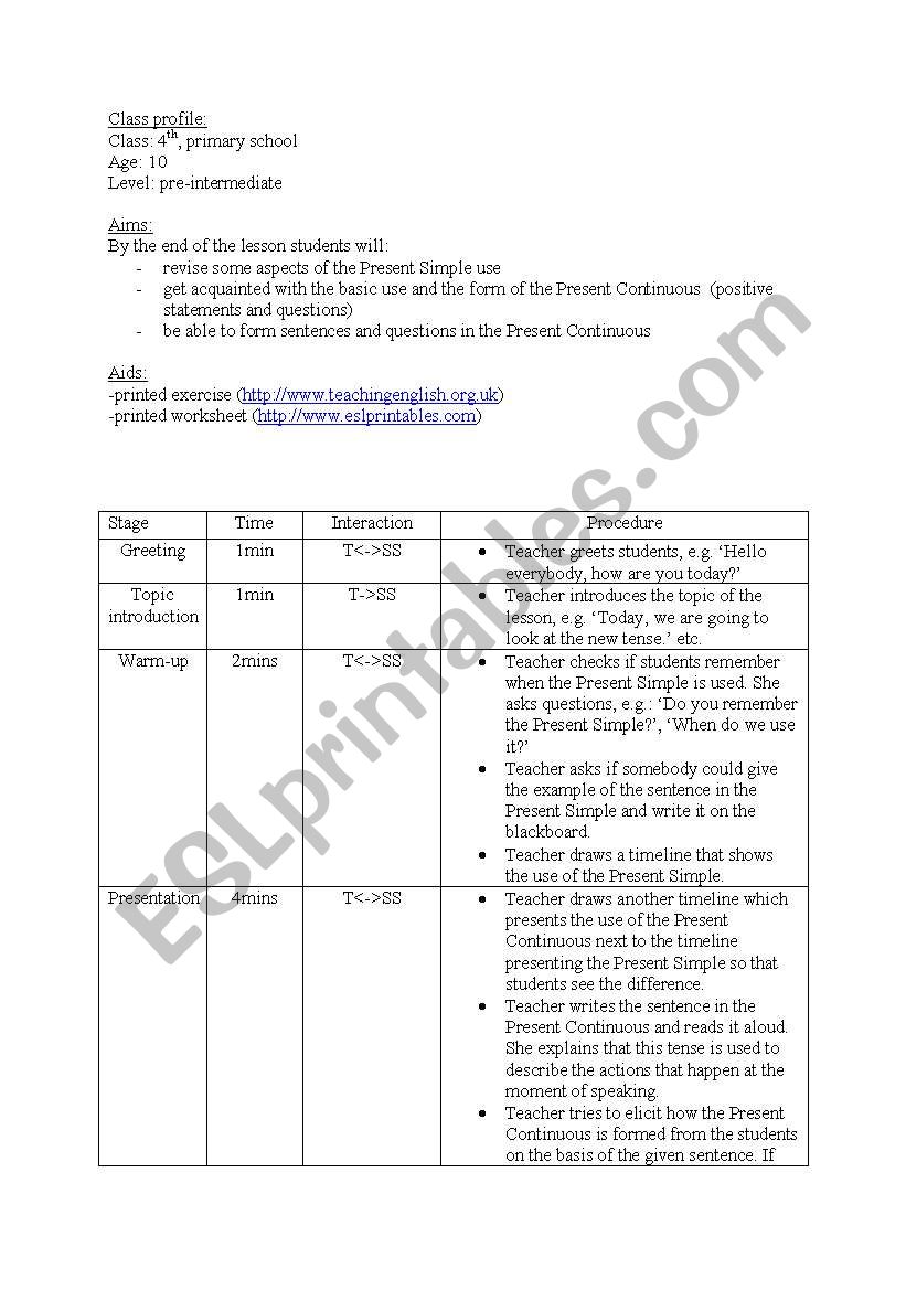 Present Continuous  worksheet