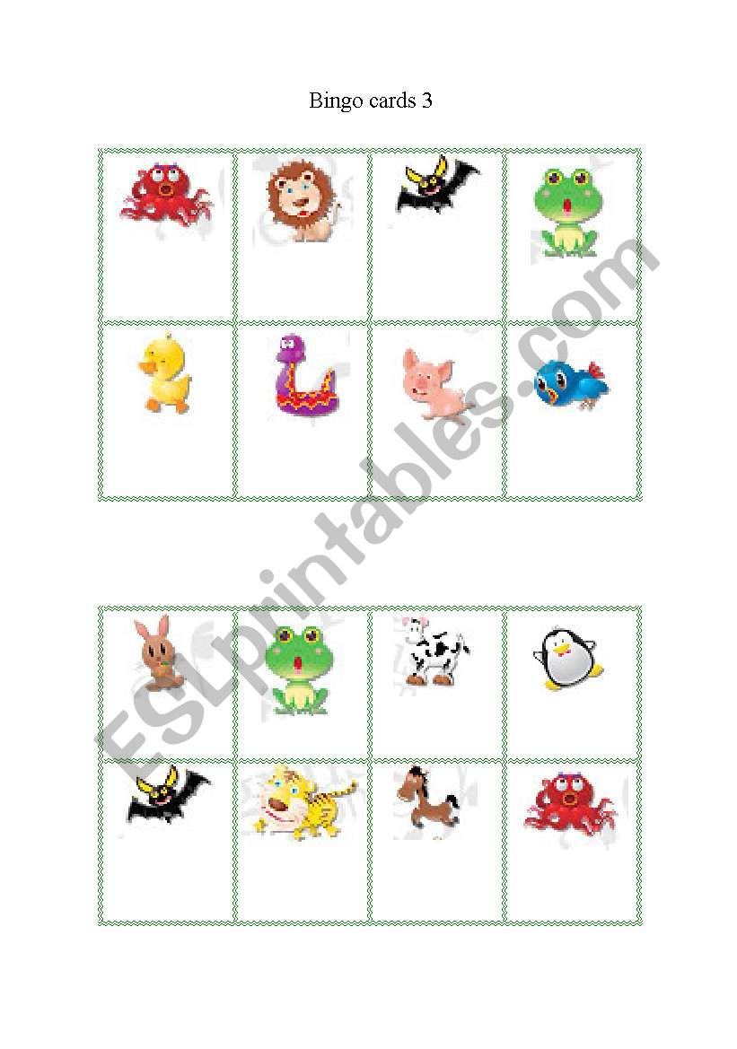 Bingo cards 3 worksheet