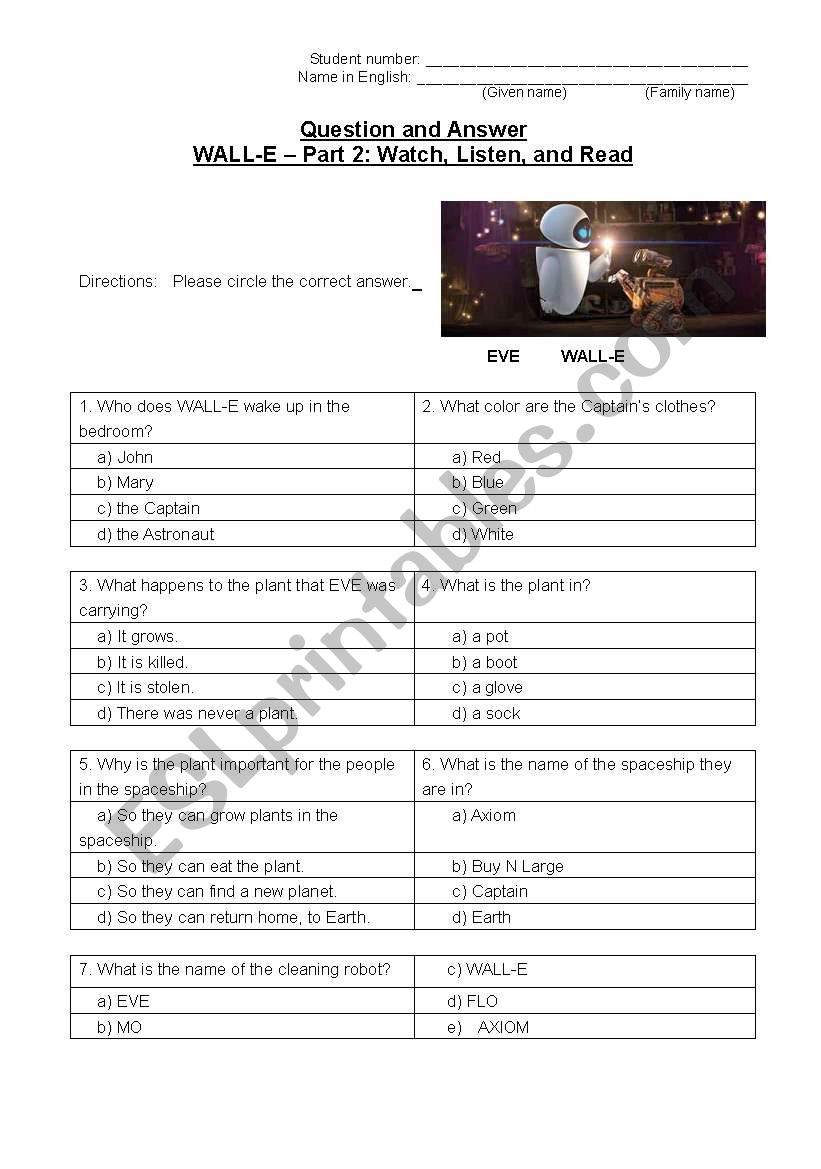 Wall E Part 2 Watching A Movie Lesson Plan Esl Worksheet By Stibben