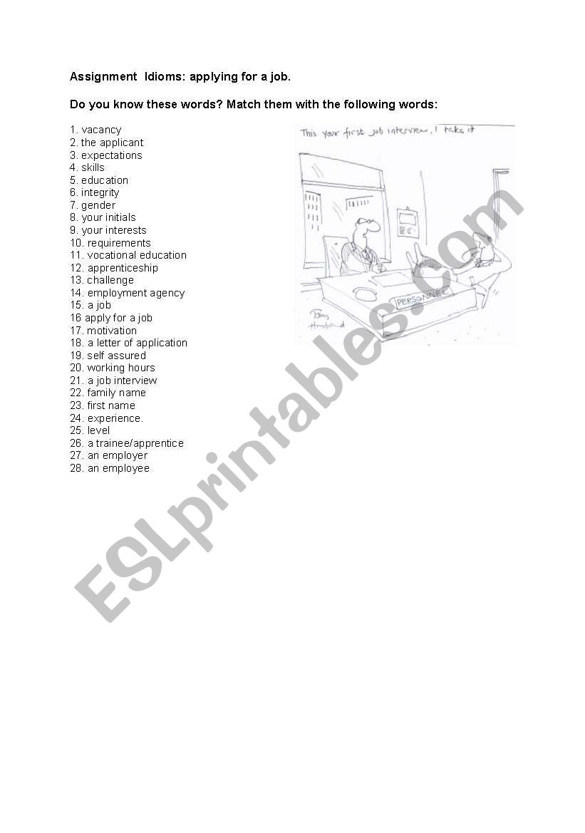 job ideoms and job advert worksheet