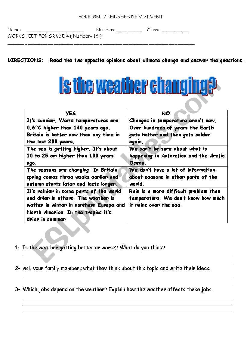 Is the weather changing? worksheet