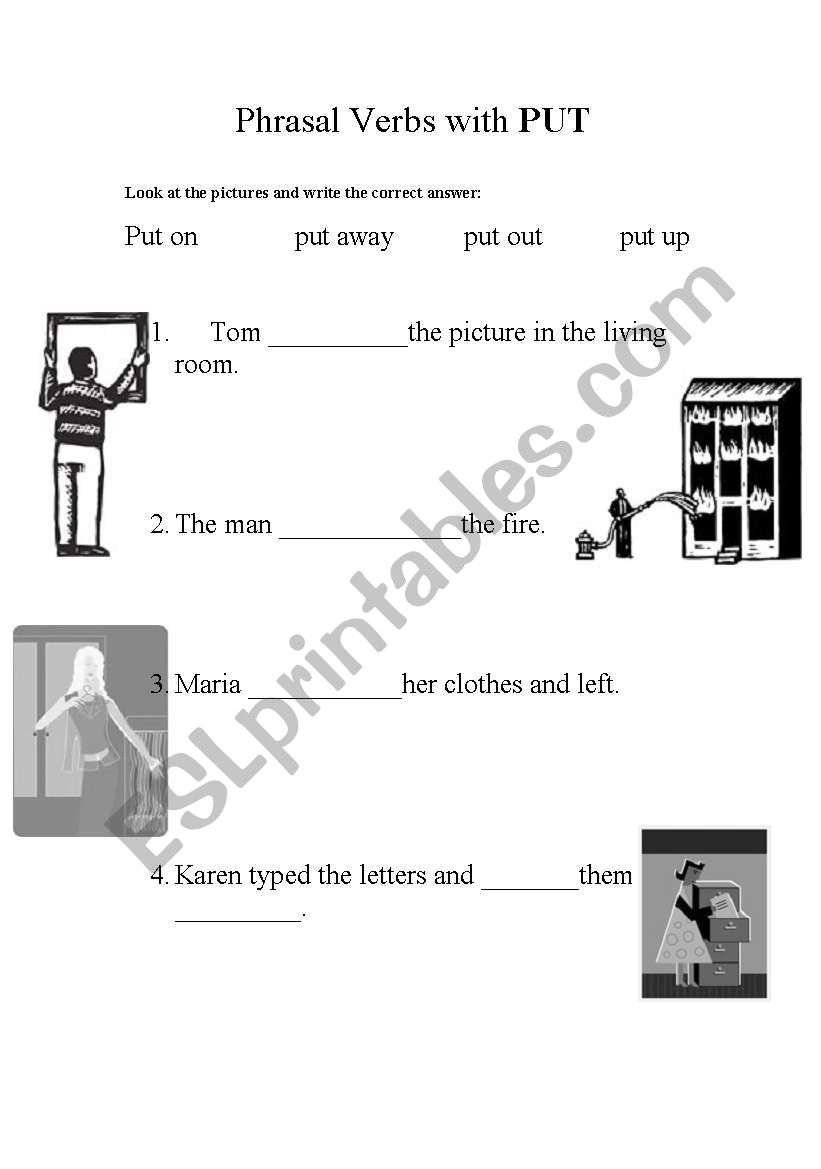 English Worksheets Phrasal Verbs With Put