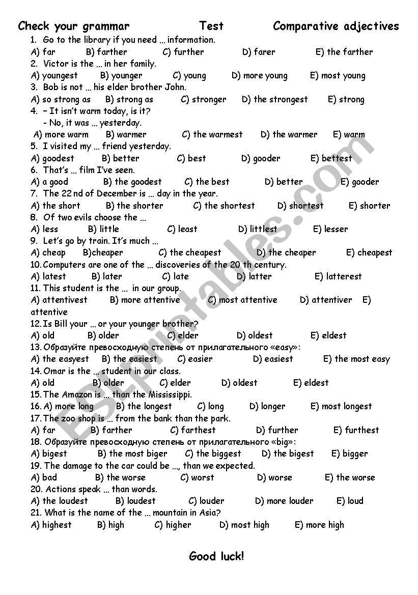 Comparatives adjectives worksheet