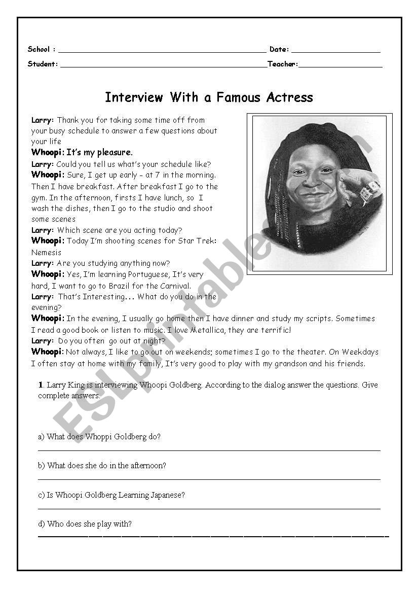 Woopi Goldberg Interview worksheet