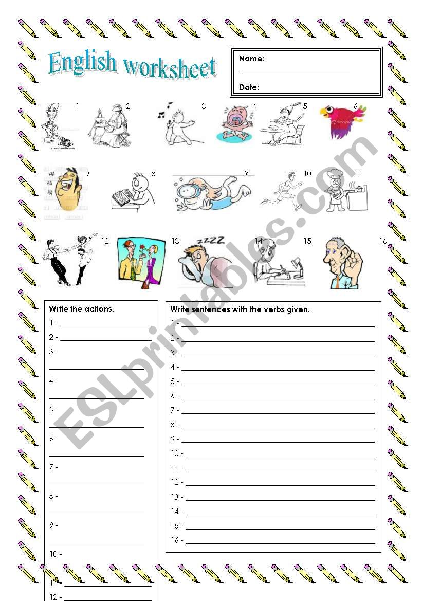 Action verbs worksheet