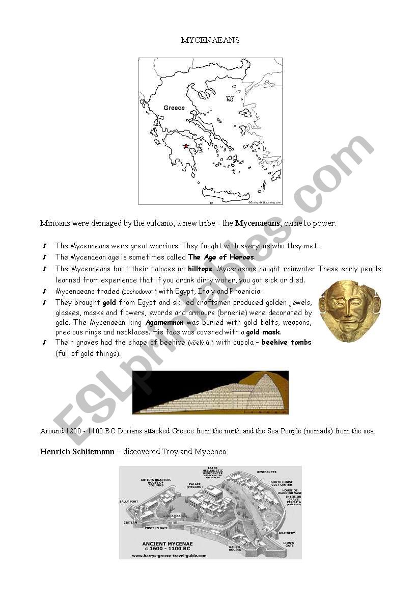 Mycenaeans worksheet
