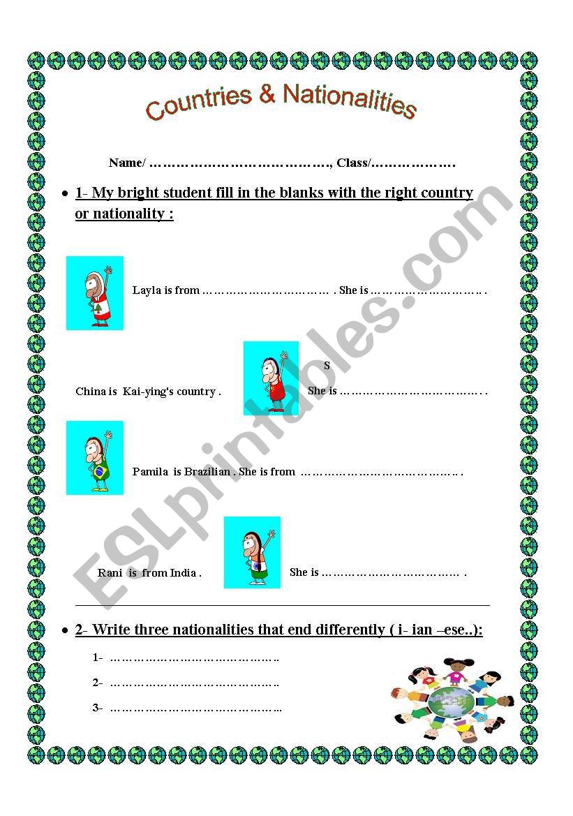 nationalites worksheet