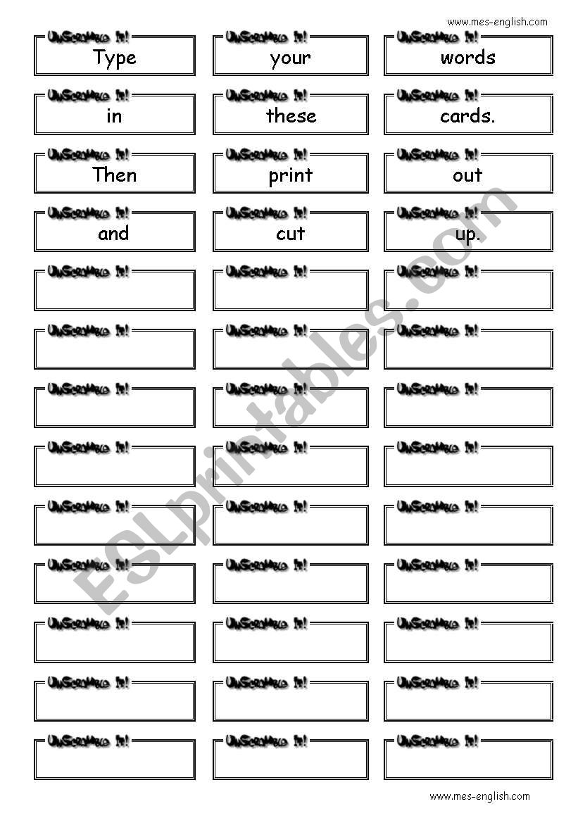 Unscramble Flash cards worksheet