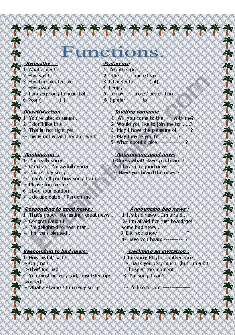 English Language Functions Worksheets