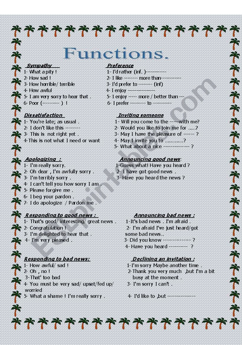 Language Functions ESL Worksheet By Najeebs