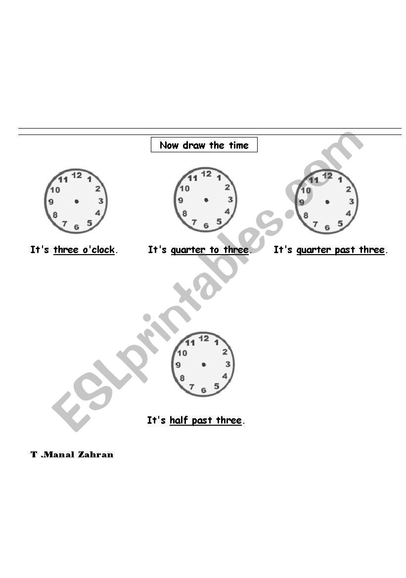 drow the hands of an oclock worksheet