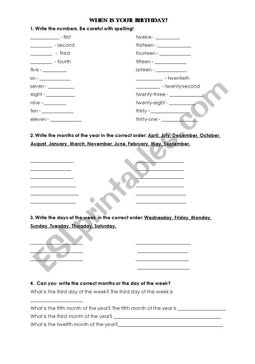 When is your birthday?  worksheet