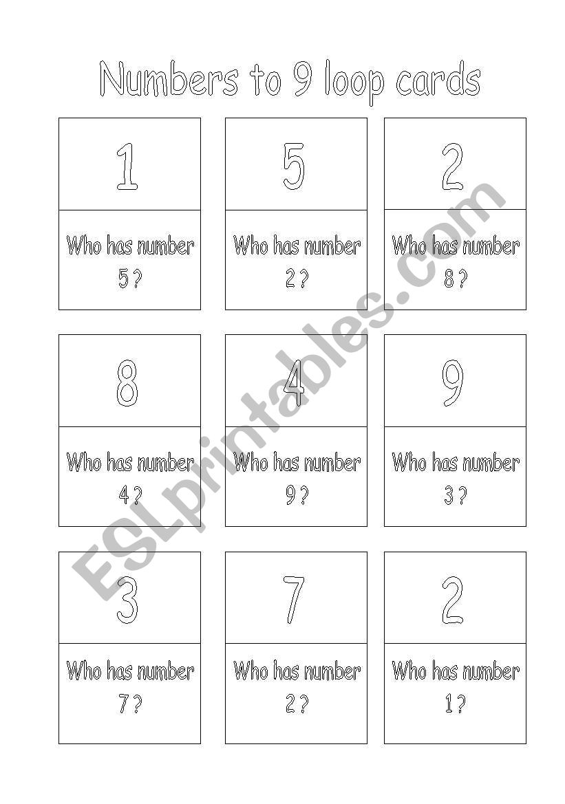 Numbers to 9 Loop Cards worksheet