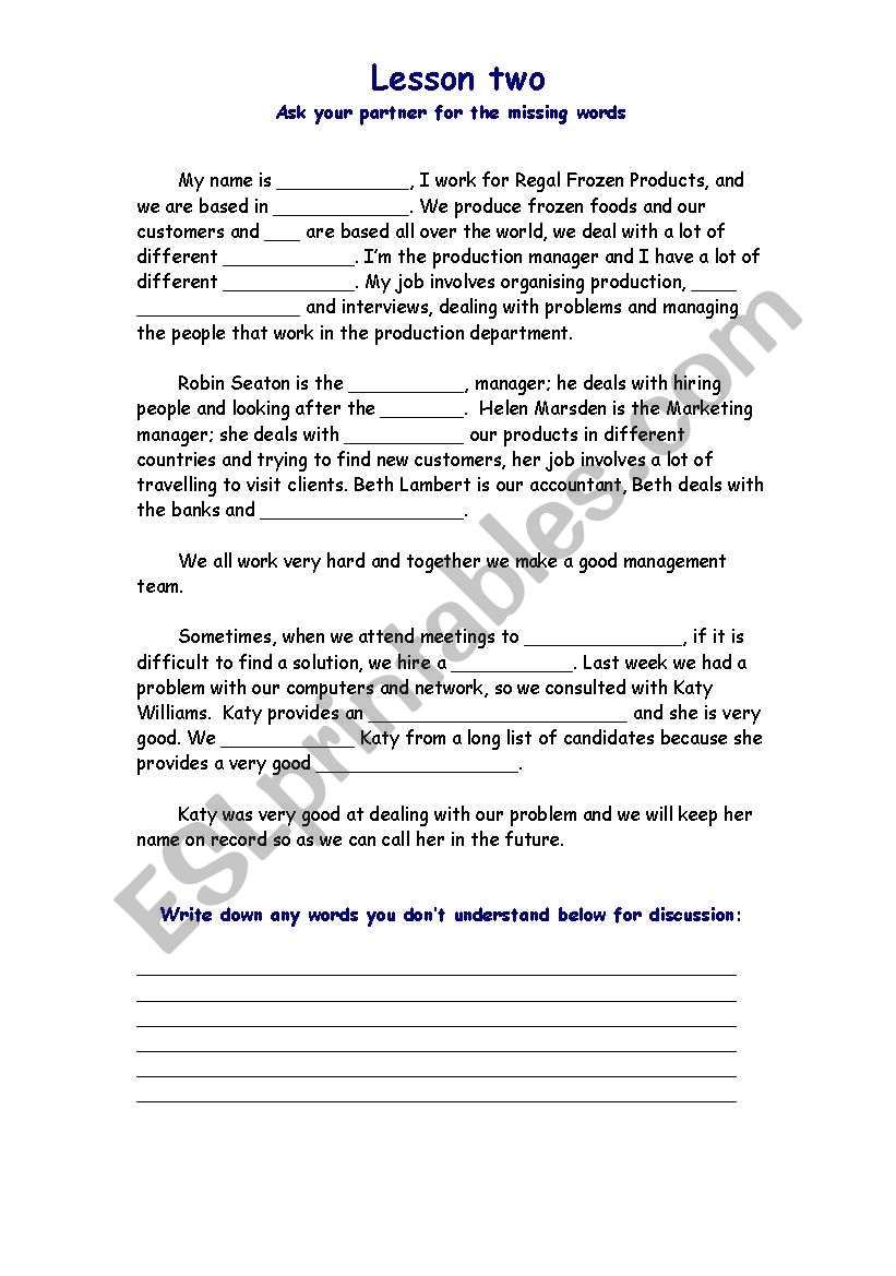 Word Gap Busines English Based On Lesson One ESL Worksheet By Patrick