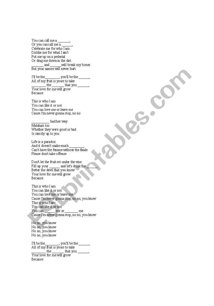 Madonna - Like It Or Not - lyrics with blanks