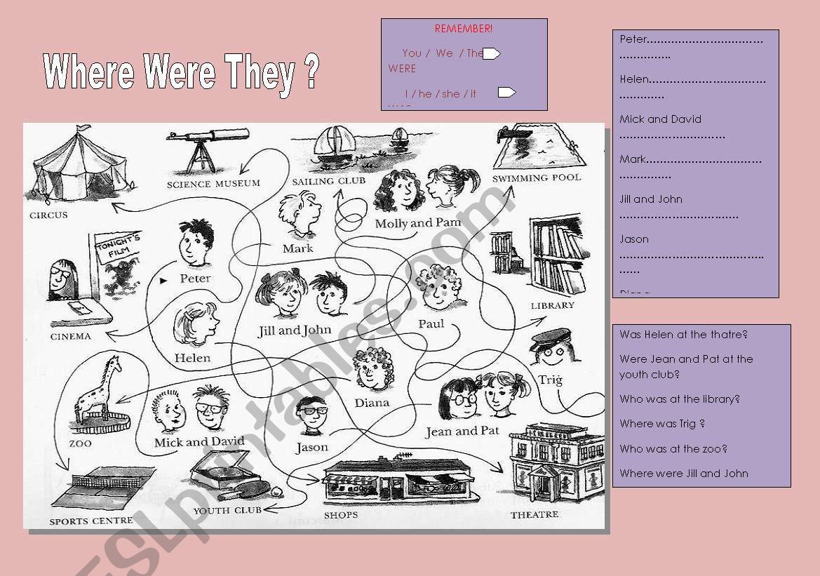 Where were they ? worksheet
