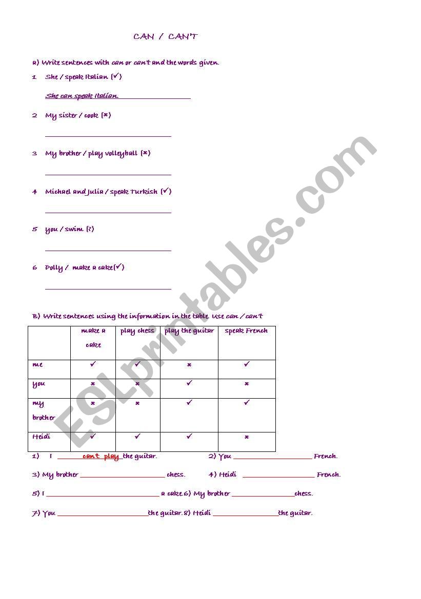 CAN-CANT worksheet