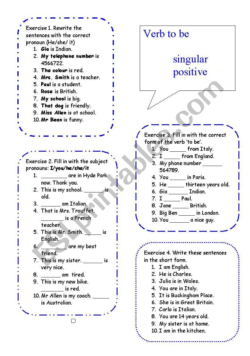 verb to be singular positive 1