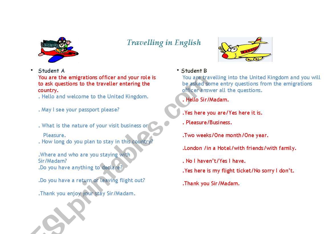 Travelling in English worksheet