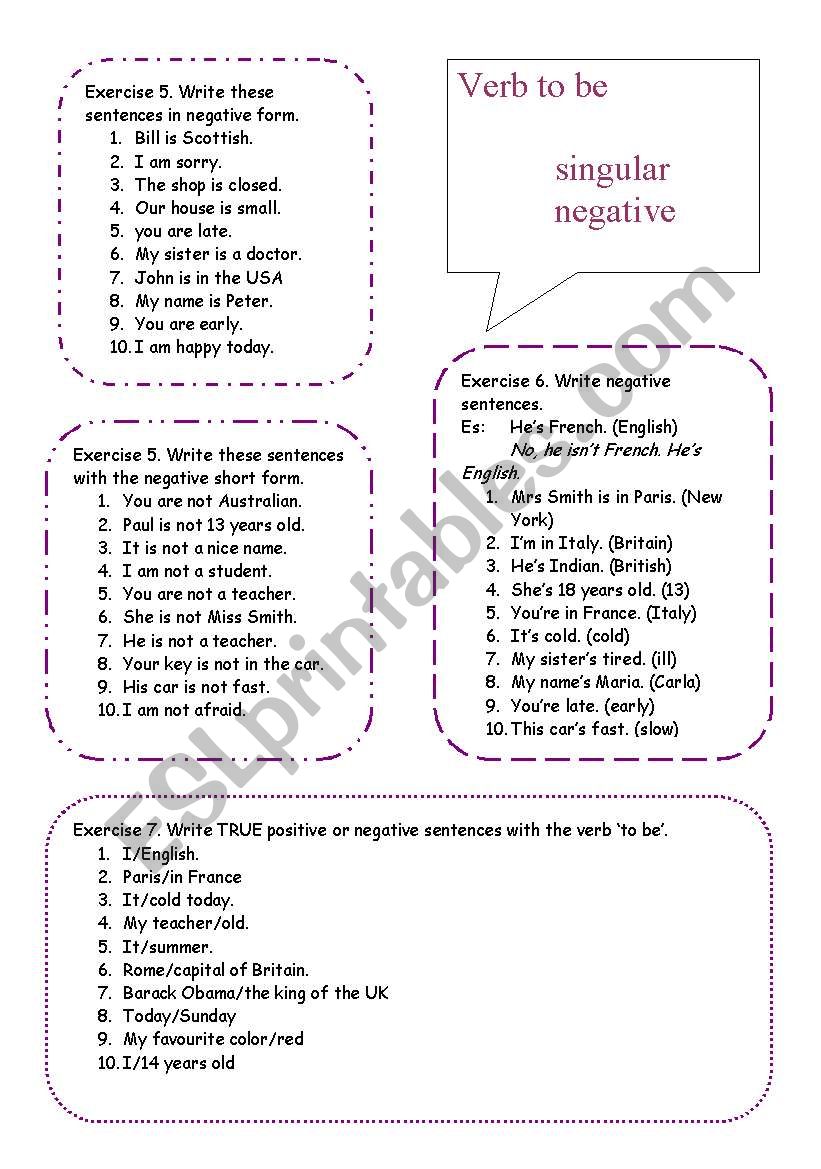 verb to be singular negative 2