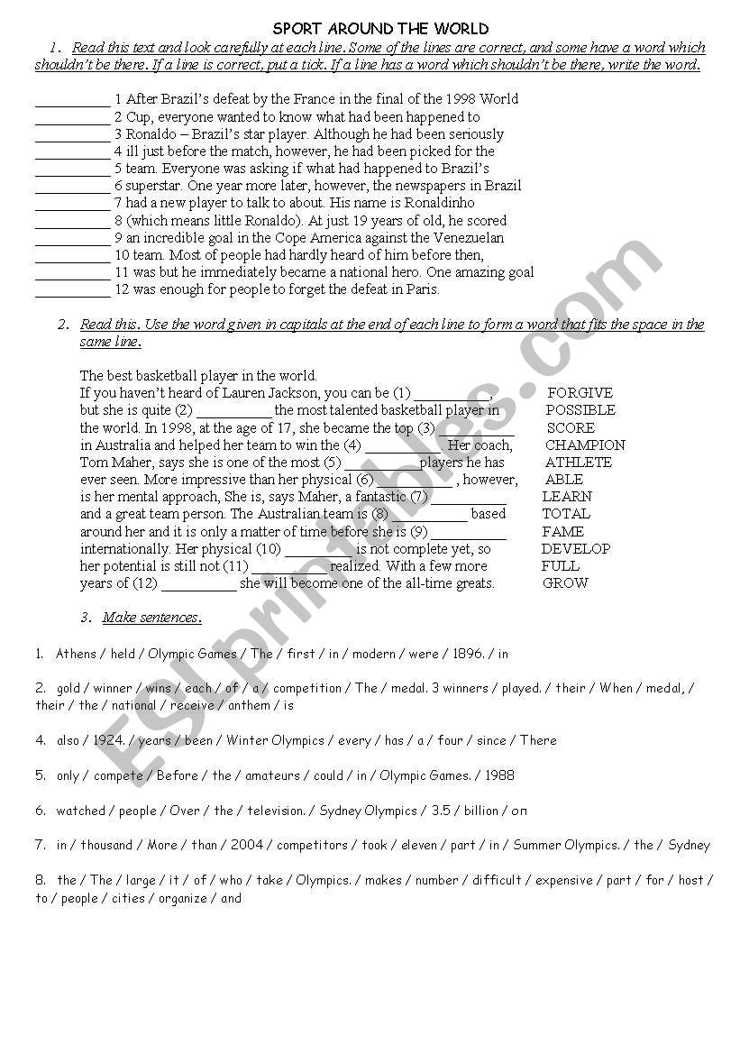 Sport Around the World. worksheet