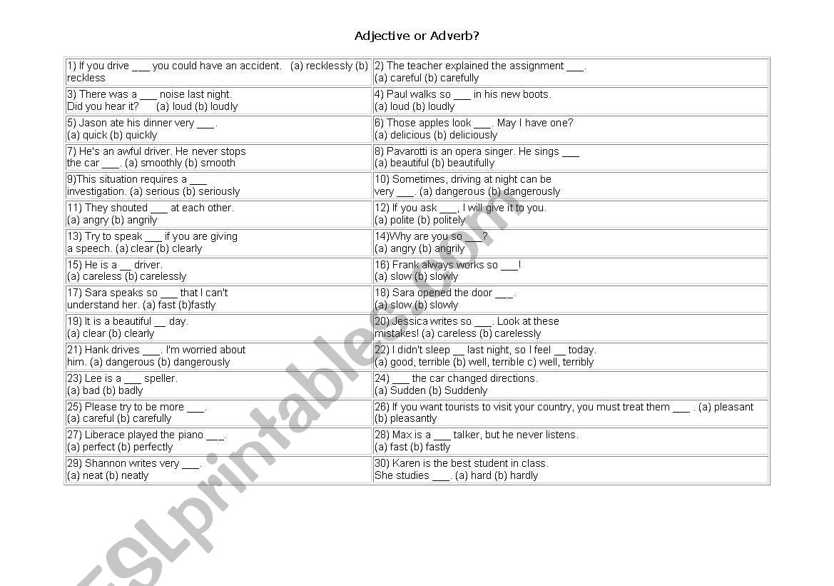 Adjectives or Adverbs. worksheet