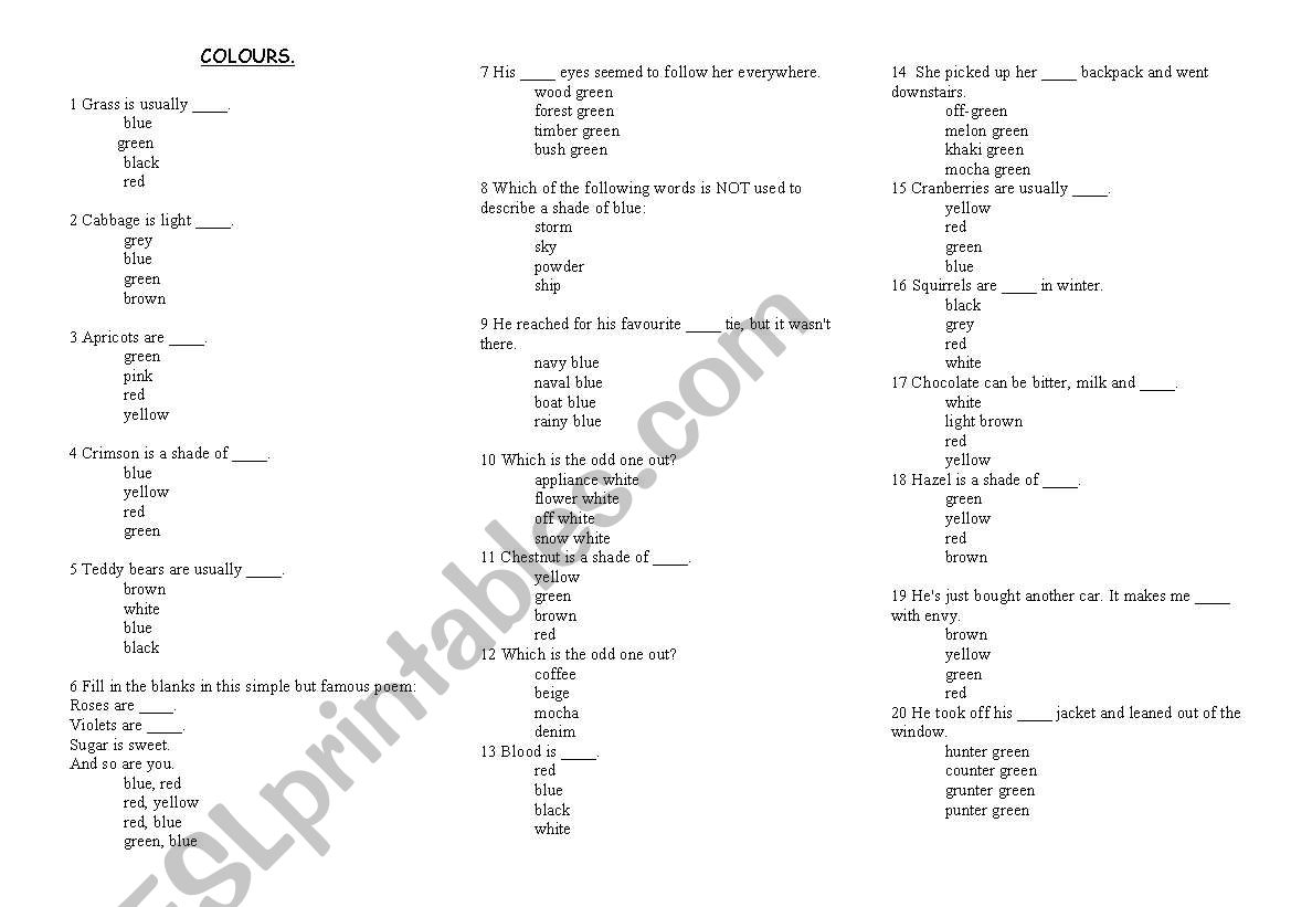 Whats the Right Colour? worksheet