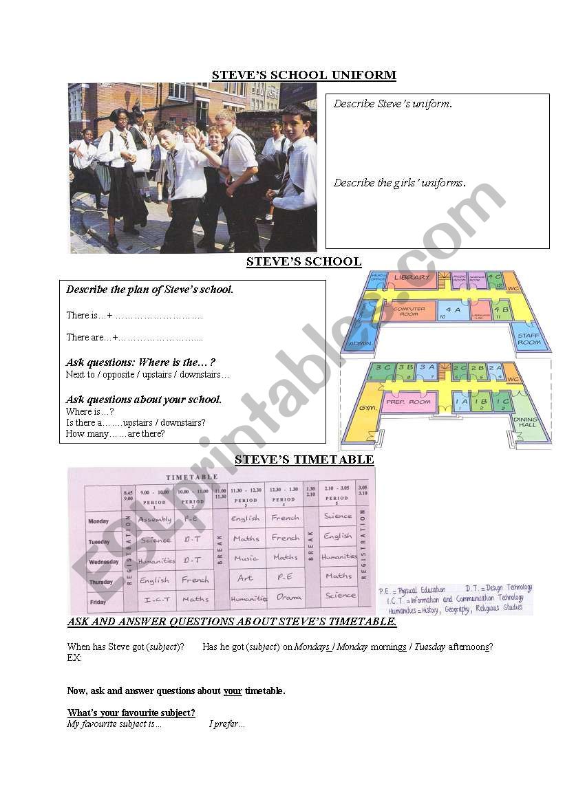 Steves school uniform worksheet