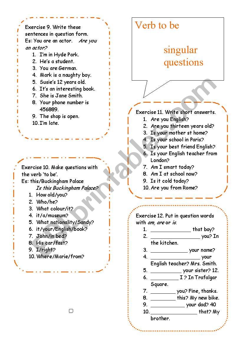 verb to be singular questions 3