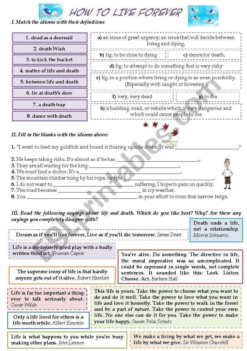 HOW TO LIVE FOREVER worksheet