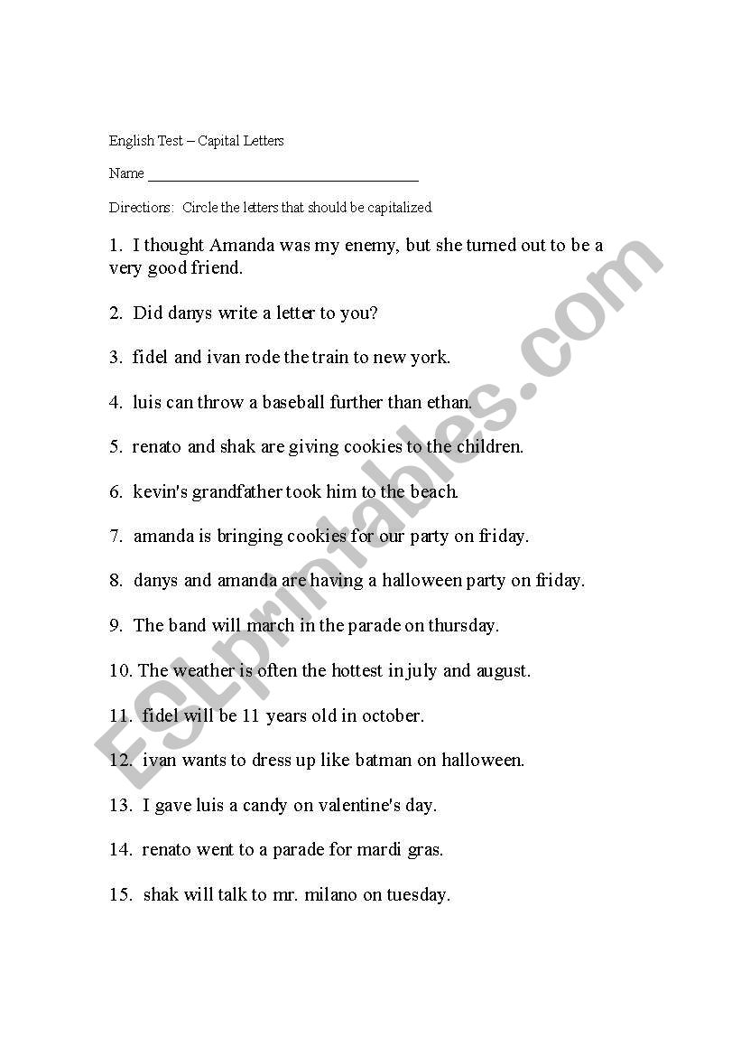 Capitalization worksheet