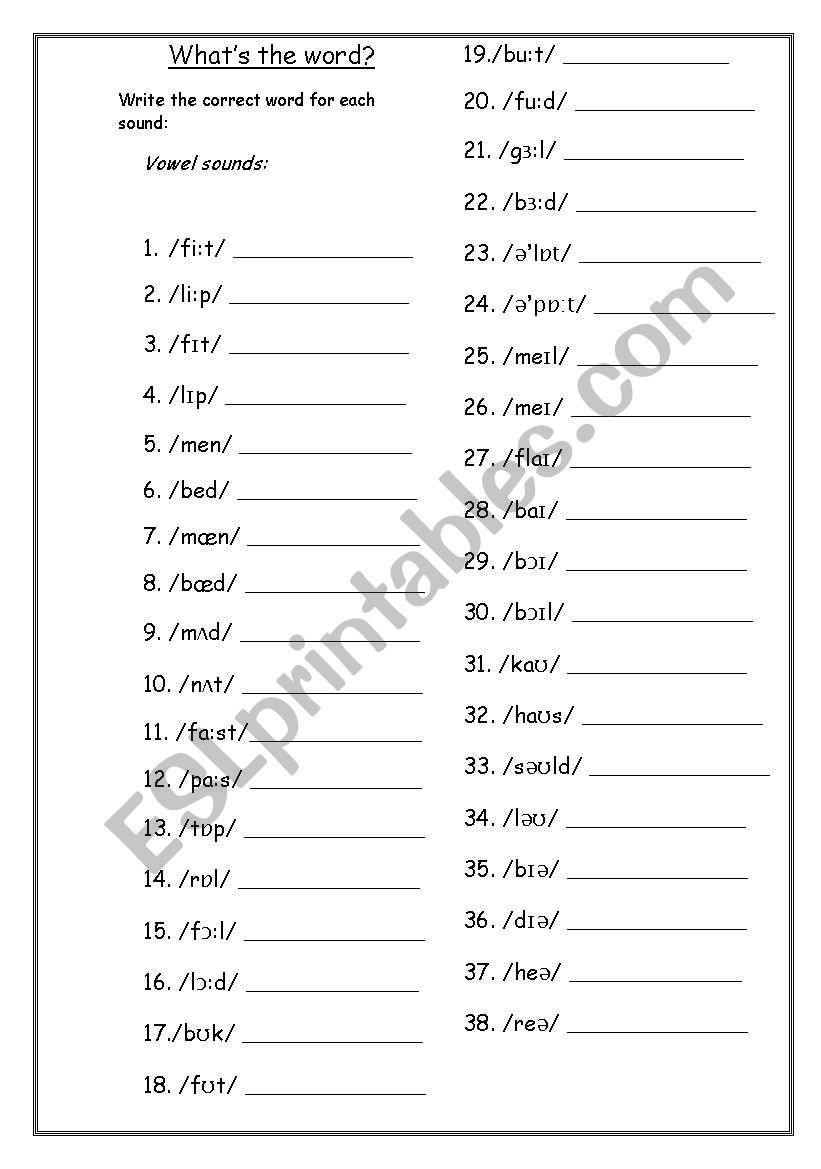 Whats the Word?  Vowel sounds