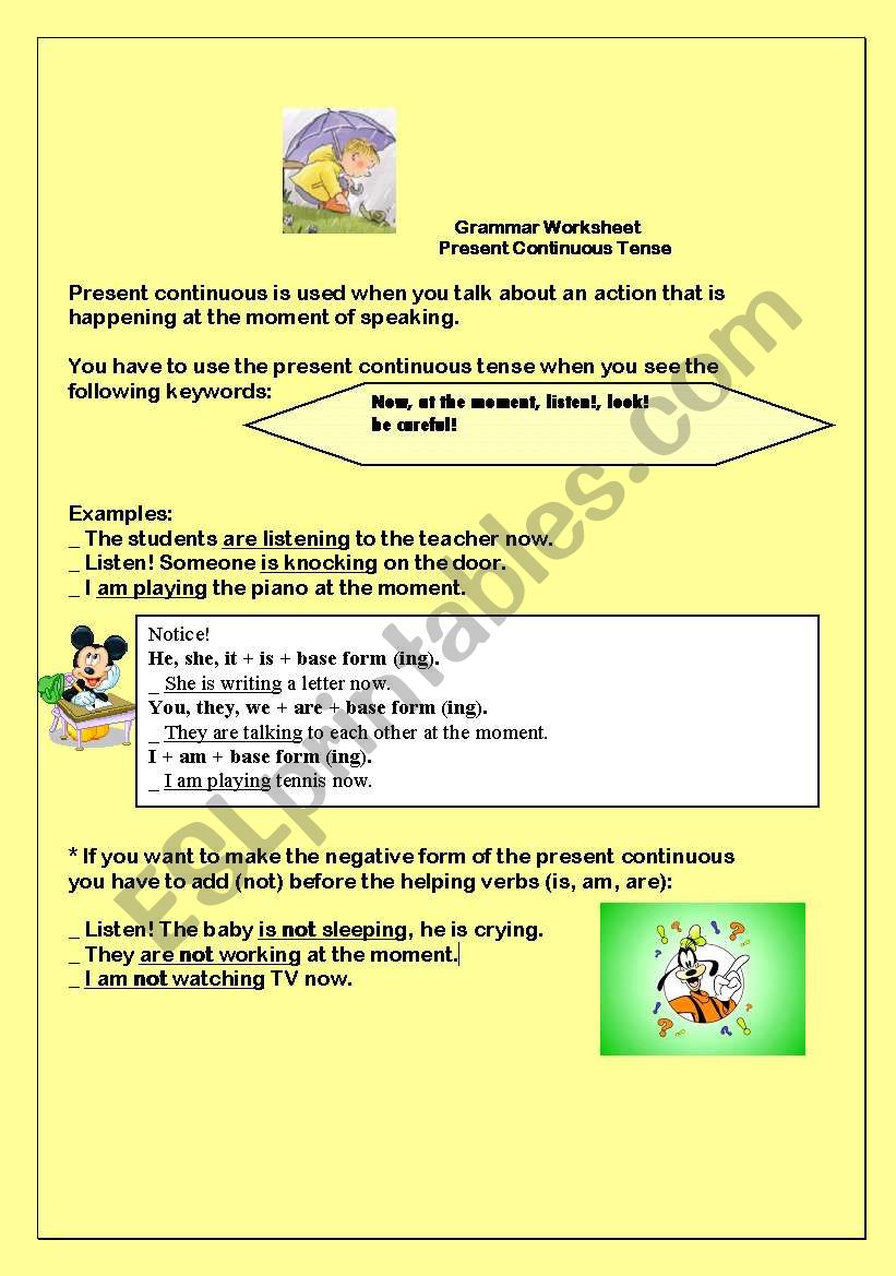 present continuous worksheet