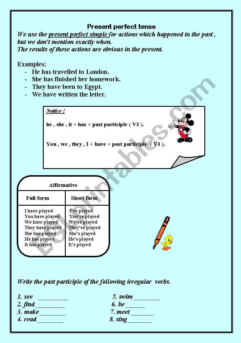 PRESENT PERFECT  worksheet