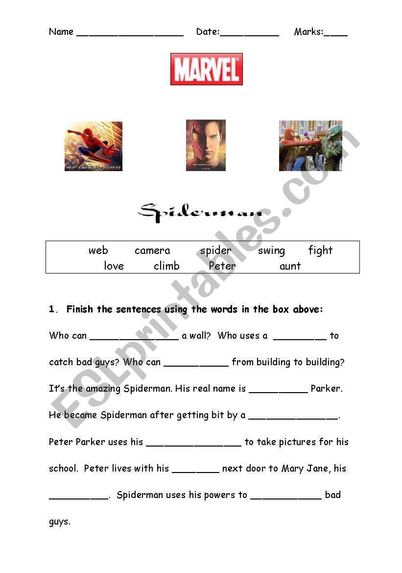 Writing-Spiderman worksheet