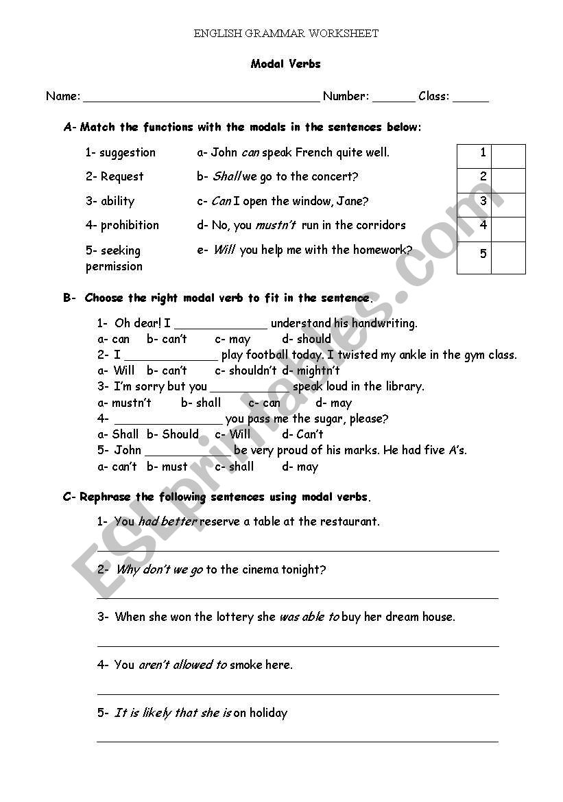 Modal Verbs worksheet