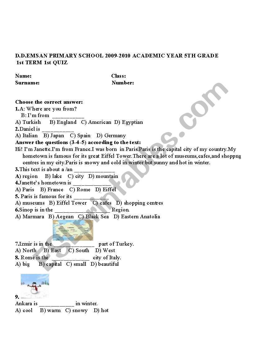 countries regions directions worksheet