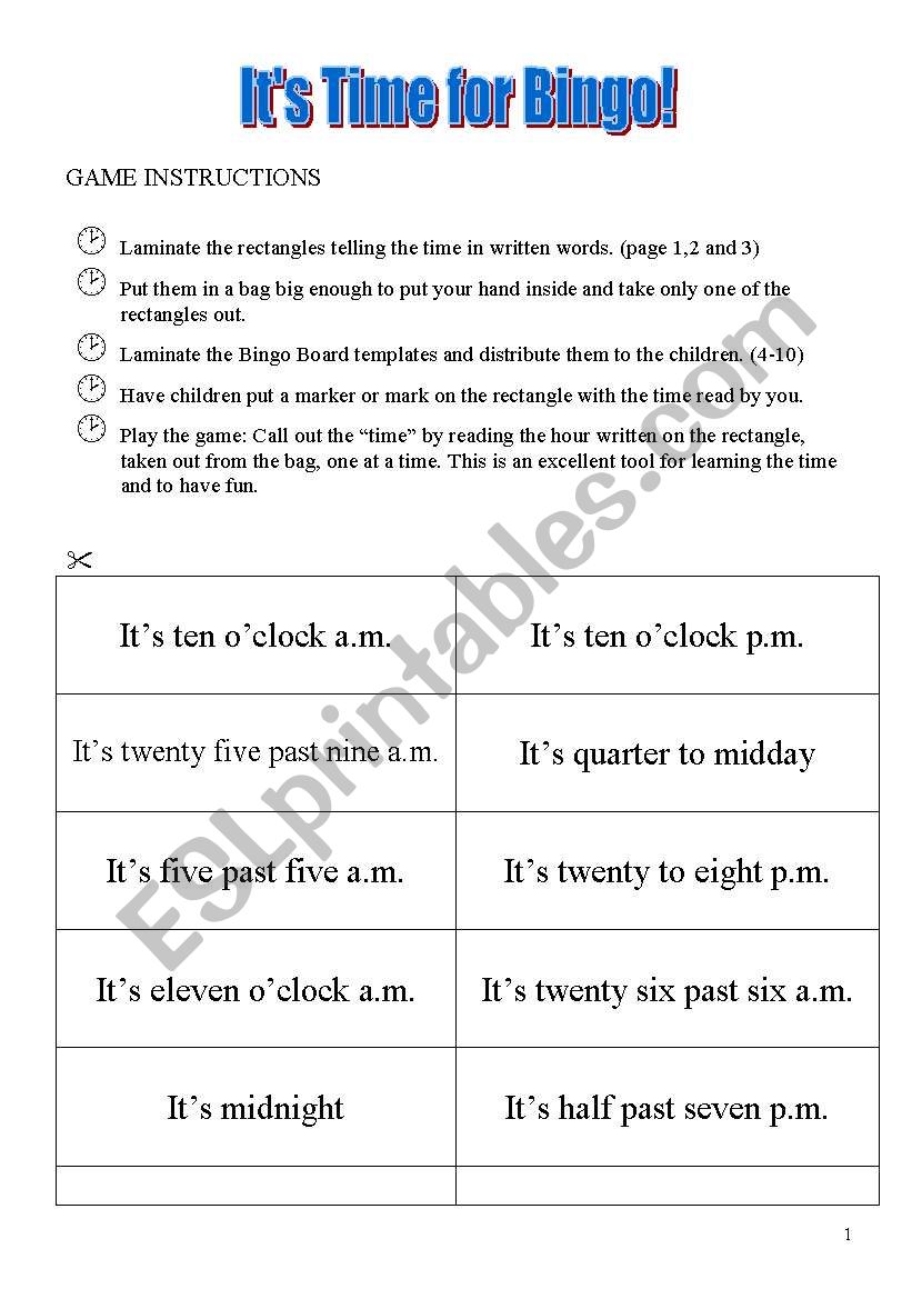 Its Time for Bingo worksheet