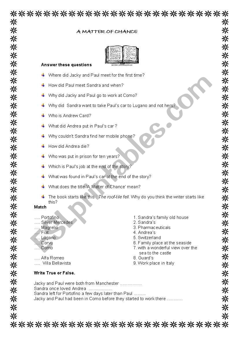 A Matter of Chance worksheet