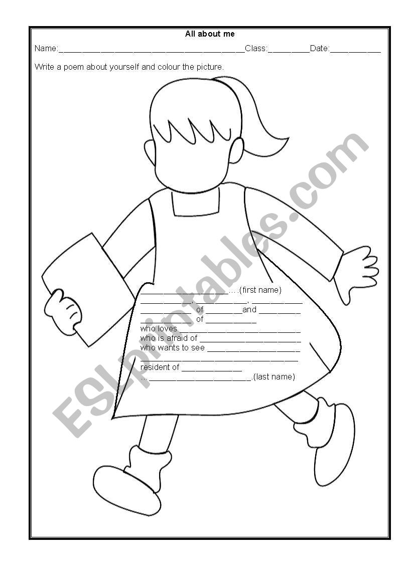 All about me - Girl worksheet