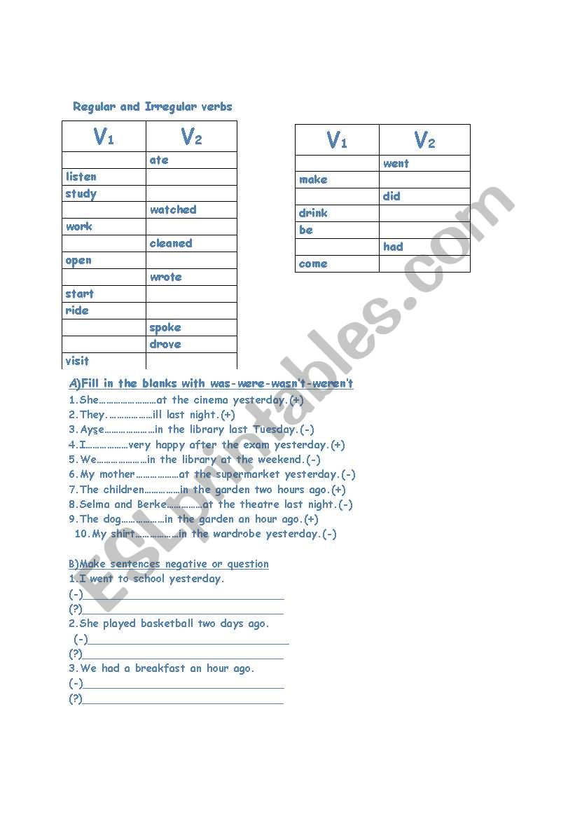 Simple Past Tense worksheet