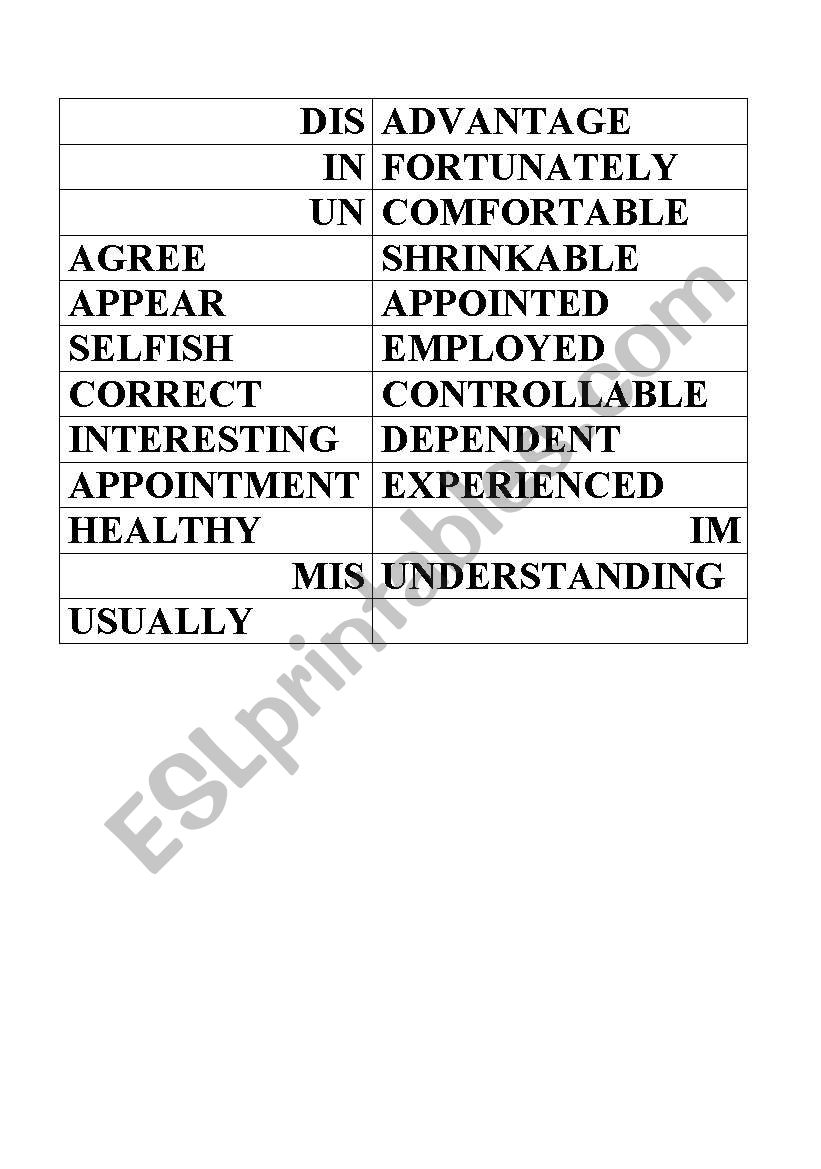 prefixes worksheet