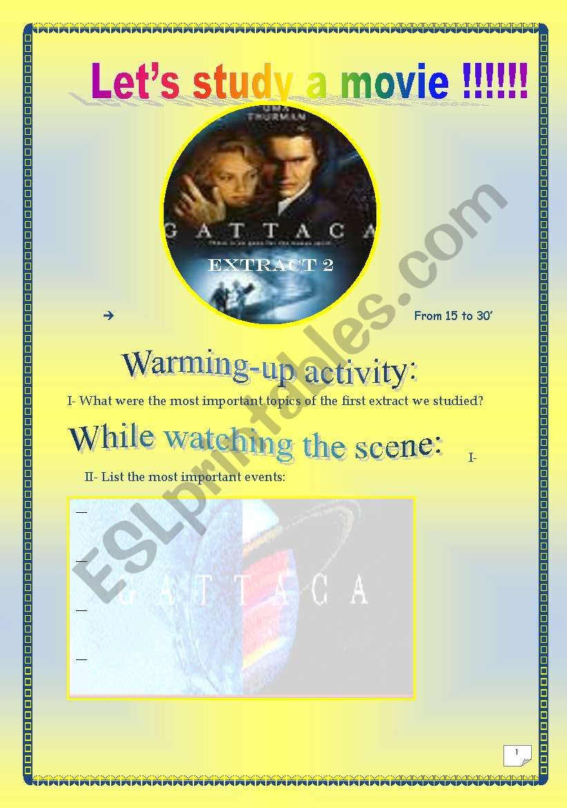 Video time! GATTACA (Extract # 2): COMPREHENSIVE PROJECT (8 PAGES, 25 TASKS) ( Complete ANSWER KEY)