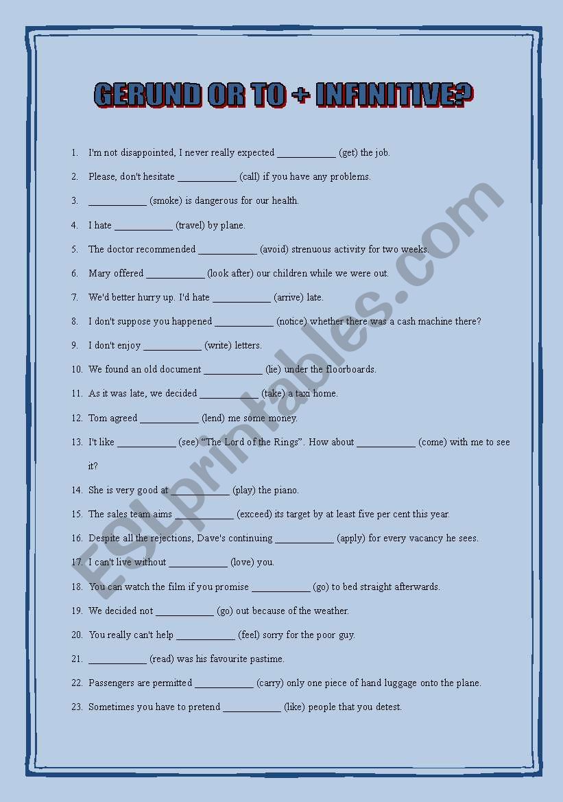 Gerund or to + infinitive? worksheet