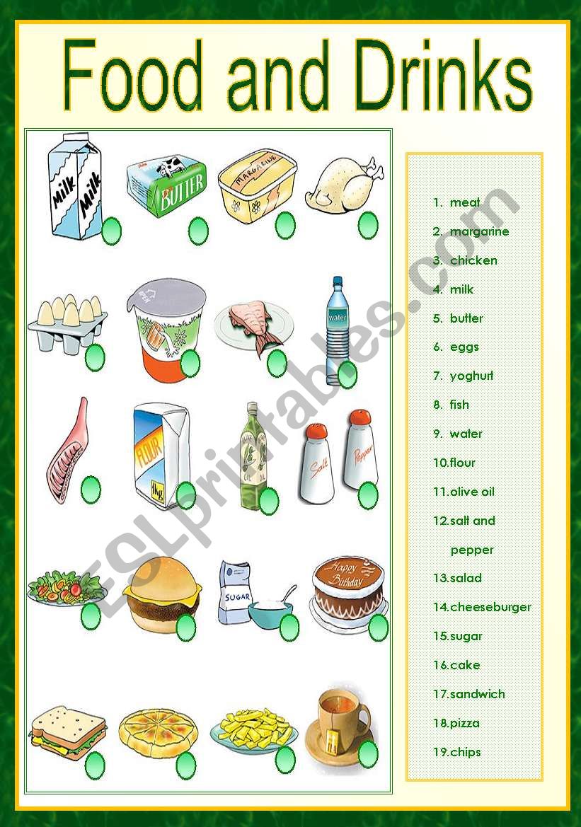 Food and drinks worksheet