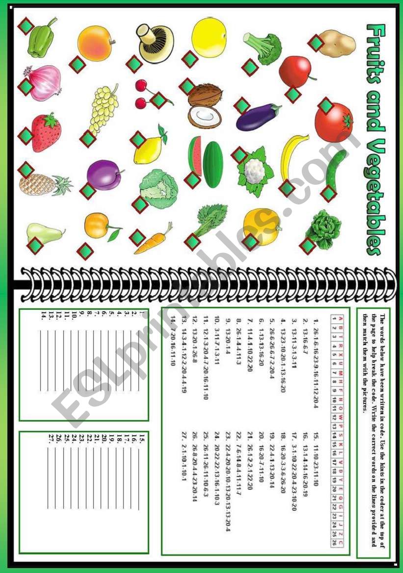 Fruit and vegetables worksheet