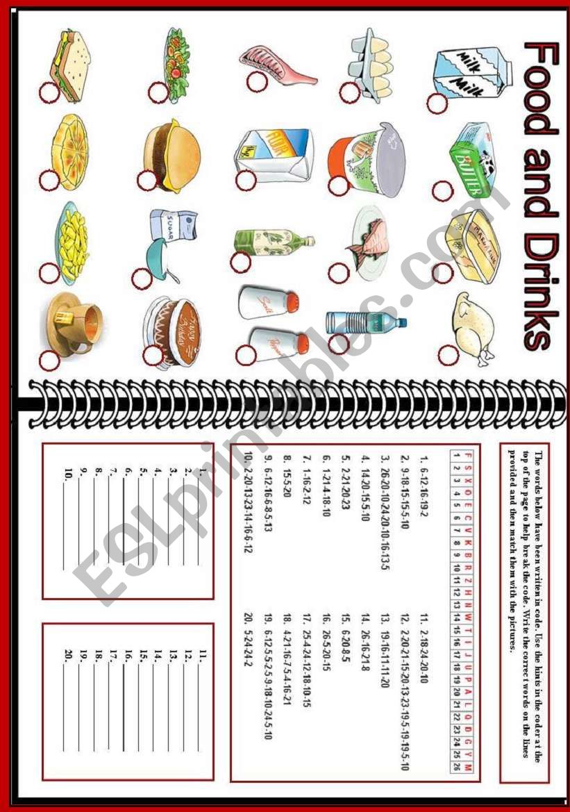 Food and drinks worksheet