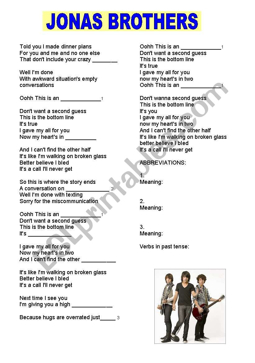 Jonas Brothers worksheet